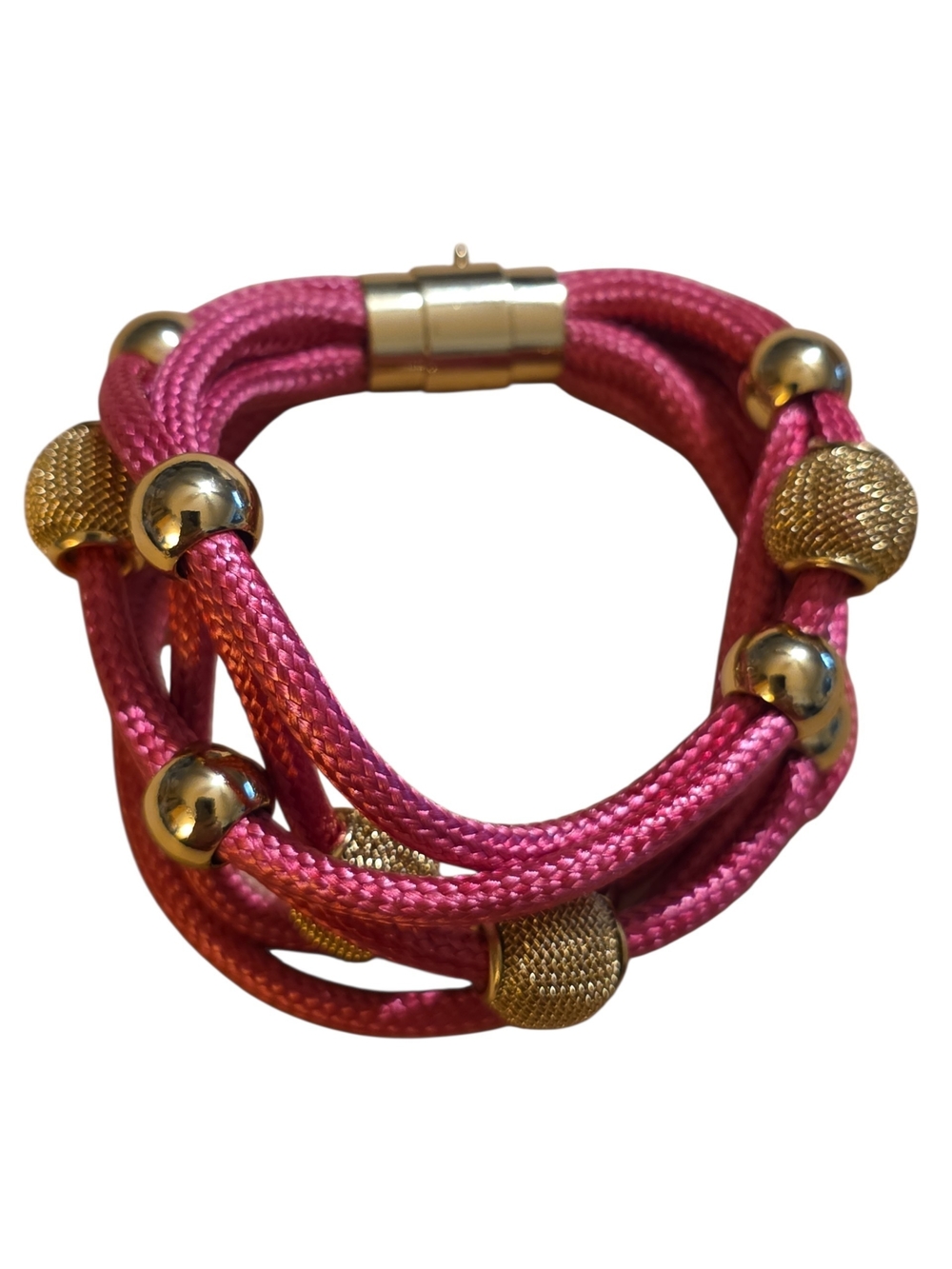 Gold Accent Pink Braided Cord Bracelet